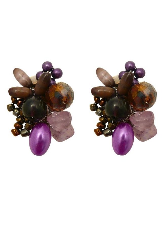 Boucles d'oreilles clip perle de verre violet et perle 96