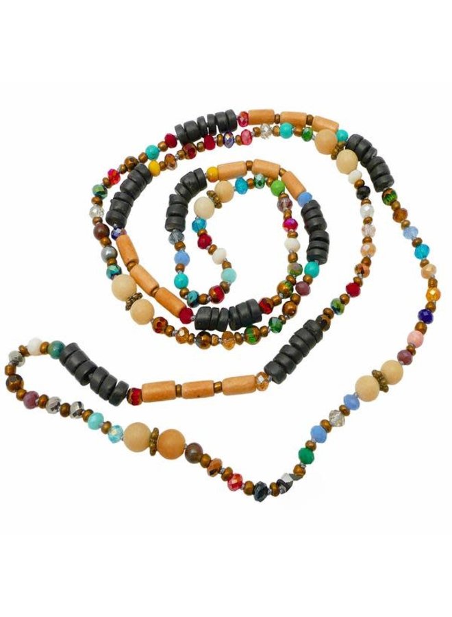 Mixed Crystal Bead round buri nut Long Necklace  069