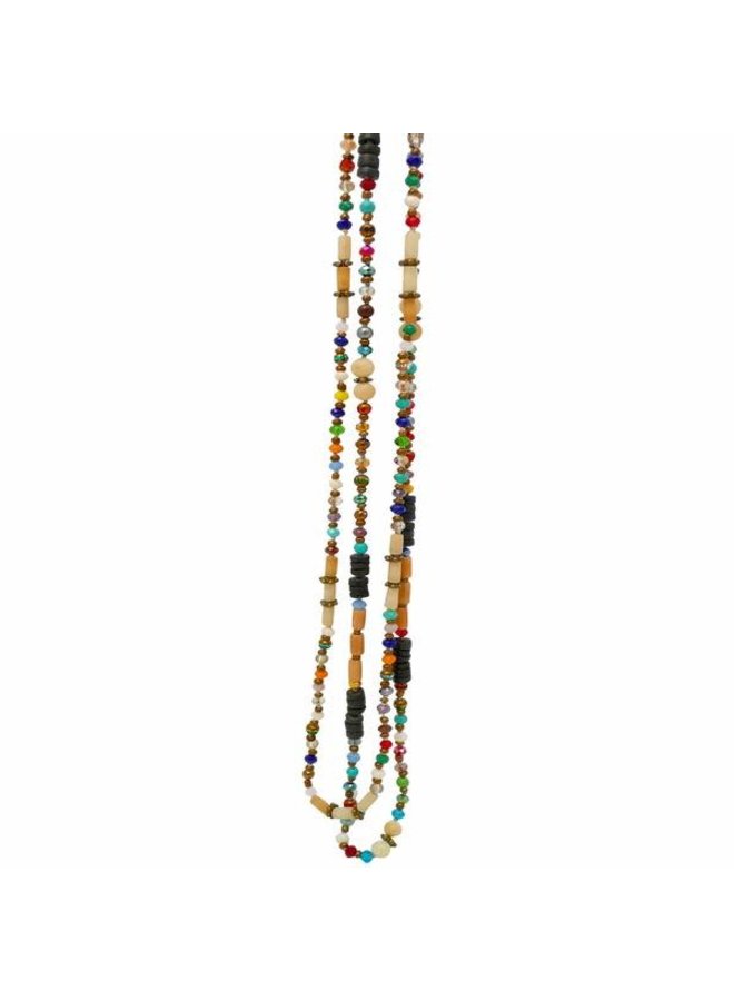 Mixed Crystal Bead round buri nut Long Necklace  069