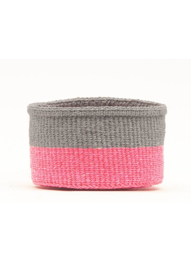 Maliza panier moyen en sisal rose et gris 4i