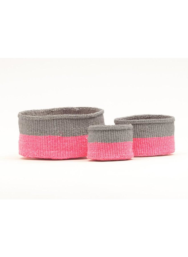 Maliza panier moyen en sisal rose et gris 4i