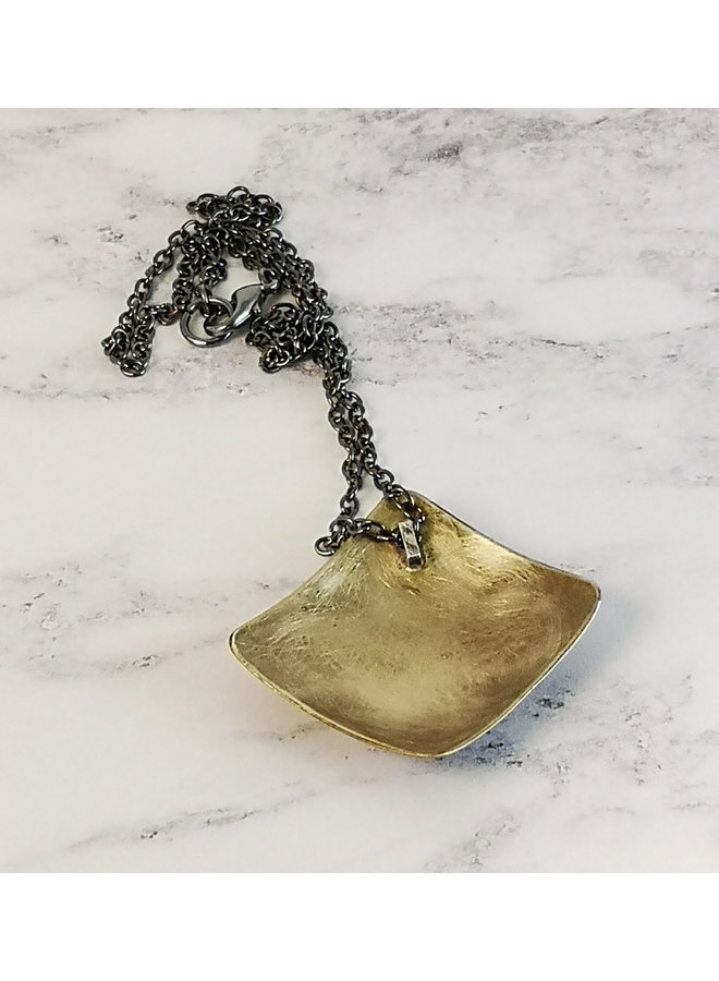 Bee square brass metal etched necklace 84