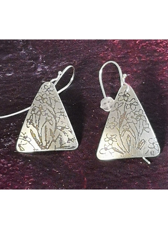 Flowers metal light triangular  long hook earrings 82