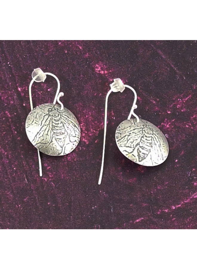 Bees  metal light round dome  long hook earrings 81