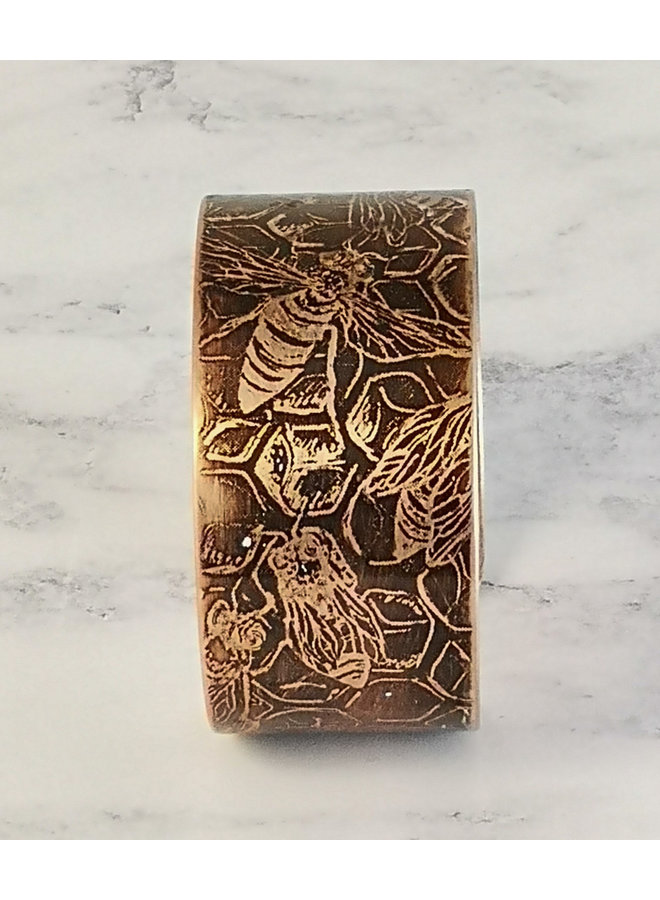 Bees  dark  copper etched cuff 88