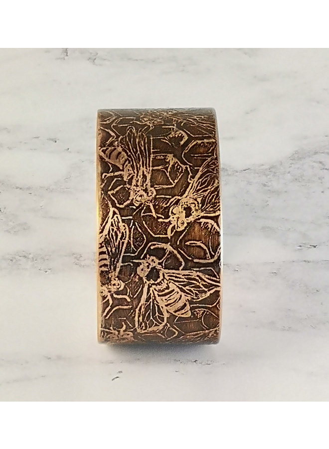Bees  dark  copper etched cuff 88