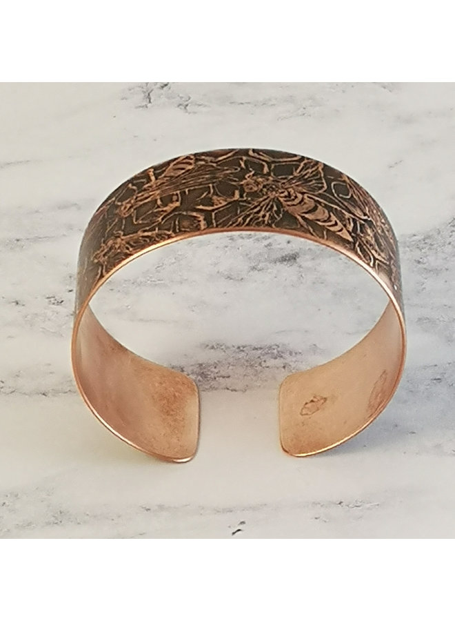 Bees  dark  copper etched cuff 88