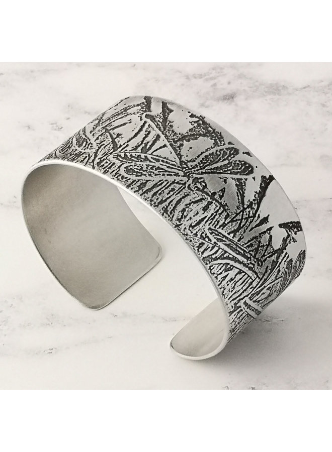 Dragonfly light etched  aluminium cuff 95