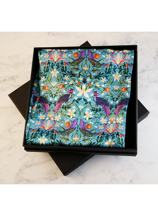 Forbidden Orchard Satin and Silk Scarf  with magnetic clasp Boxed