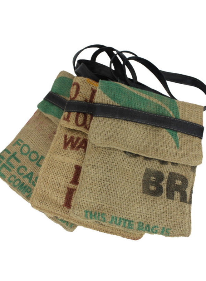 Recylced Coffee Sack & Inner Tube Crossover Bag Large