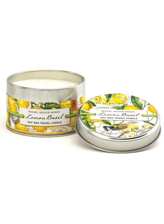 Lemon Basil Travel Candle in a tin