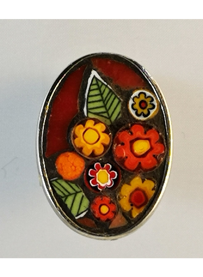 Oval Adjustable Ring with orange  flowers 15