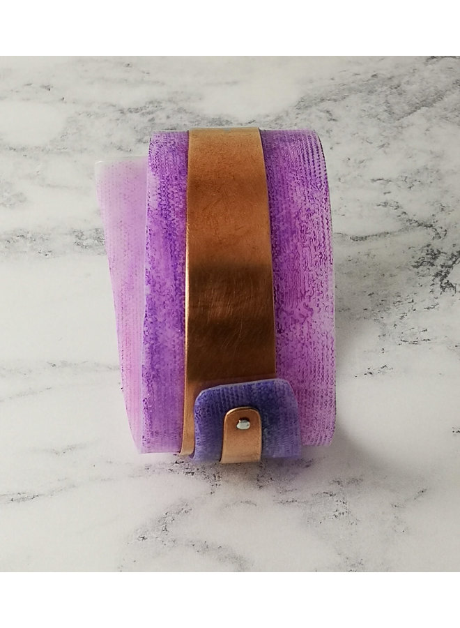 Purple  adjustable Bangle recycled copper and plastic 102