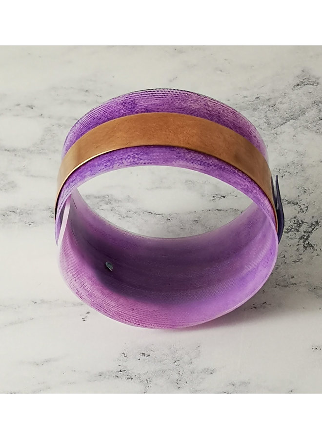 Purple  adjustable Bangle recycled copper and plastic 102