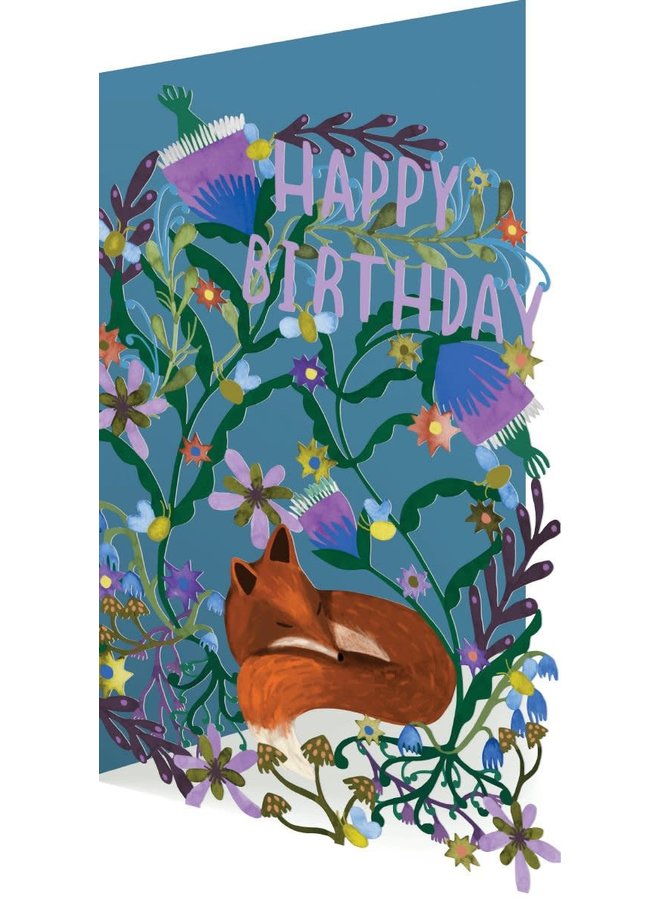 Happy Birthday Sleepy Fox Laser Card