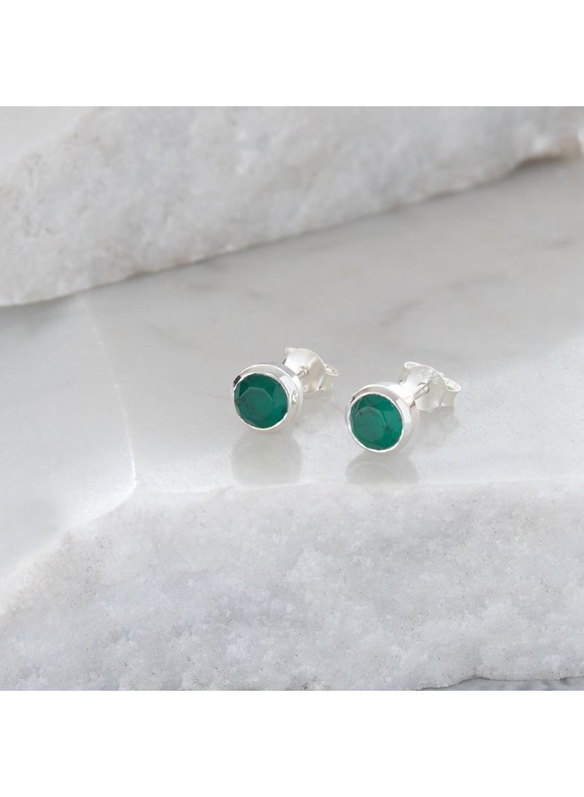 Emerald and sterling silver tiny stud earrings 76