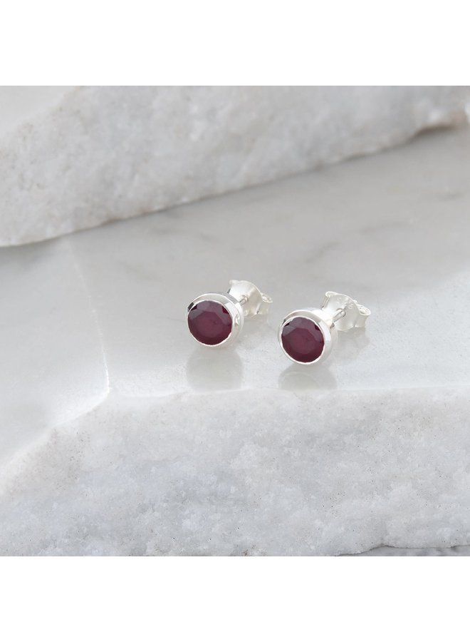 Ruby and sterling silver tiny stud earrings 78