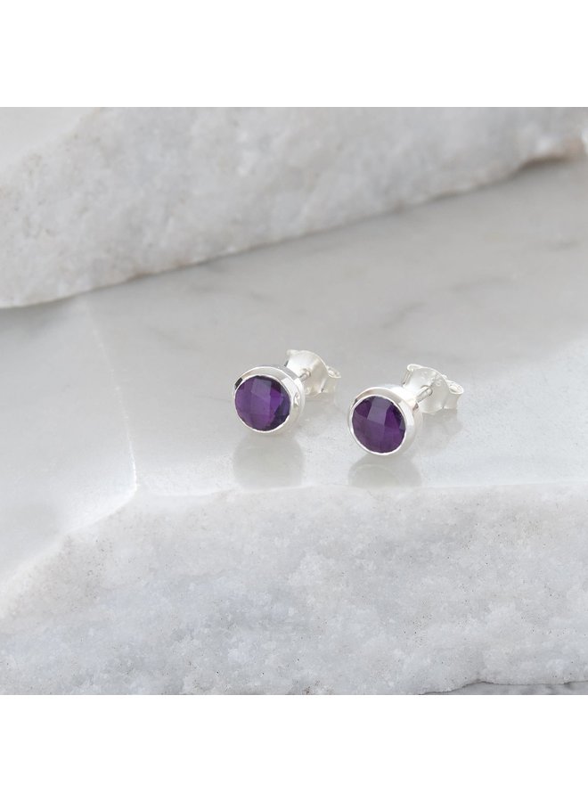 Amethyst and sterling silver tiny stud earrings 82