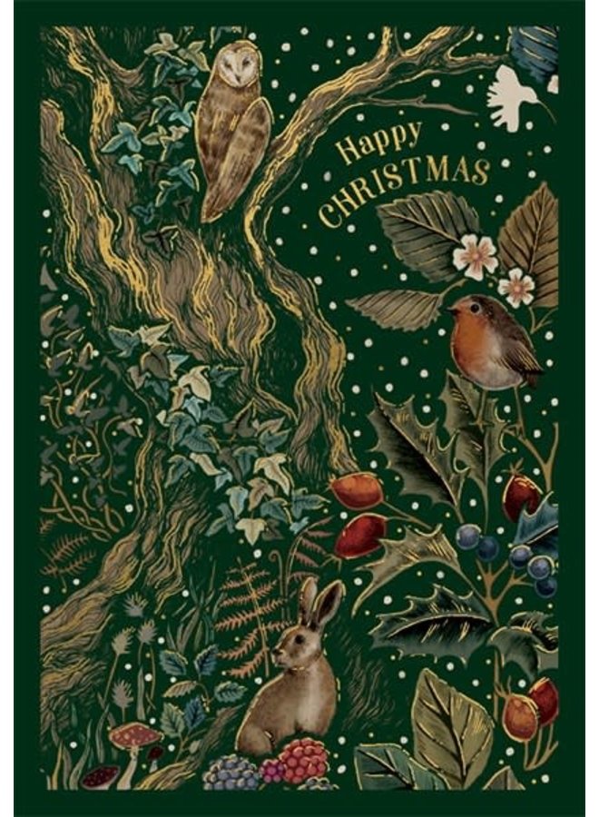 Owl and Animals Happy Christmas Card