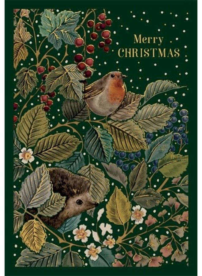 Robin and Hedgehog Merry Christmas Card
