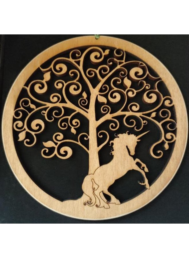 Unicorn Under a Tree wooden wall hanging Large 04