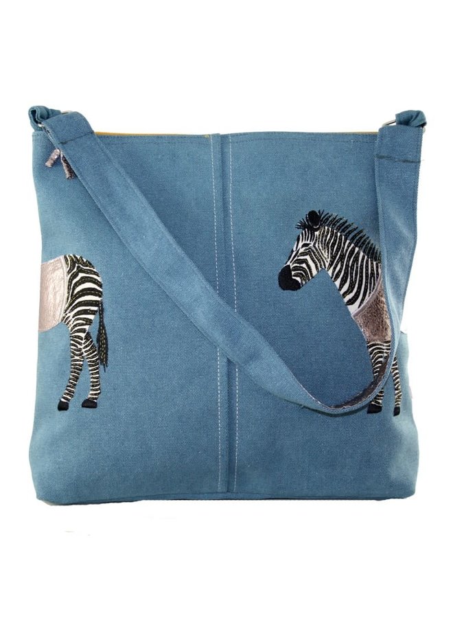 Große Schultertasche mit Zebra-Applikationen Petrol 410