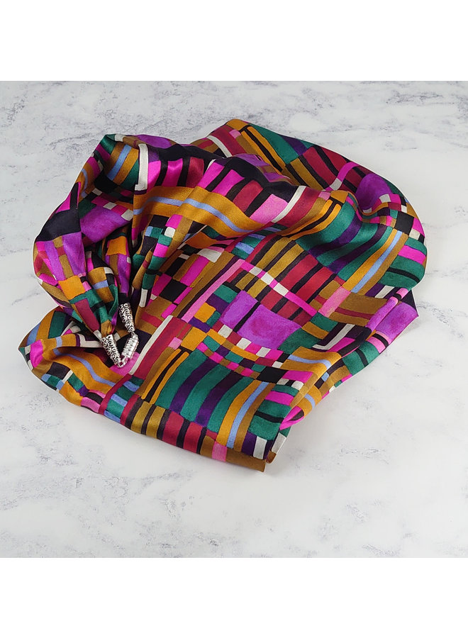 Patchwork Satin and Silk Scarf  with magnetic clasp Boxed 116