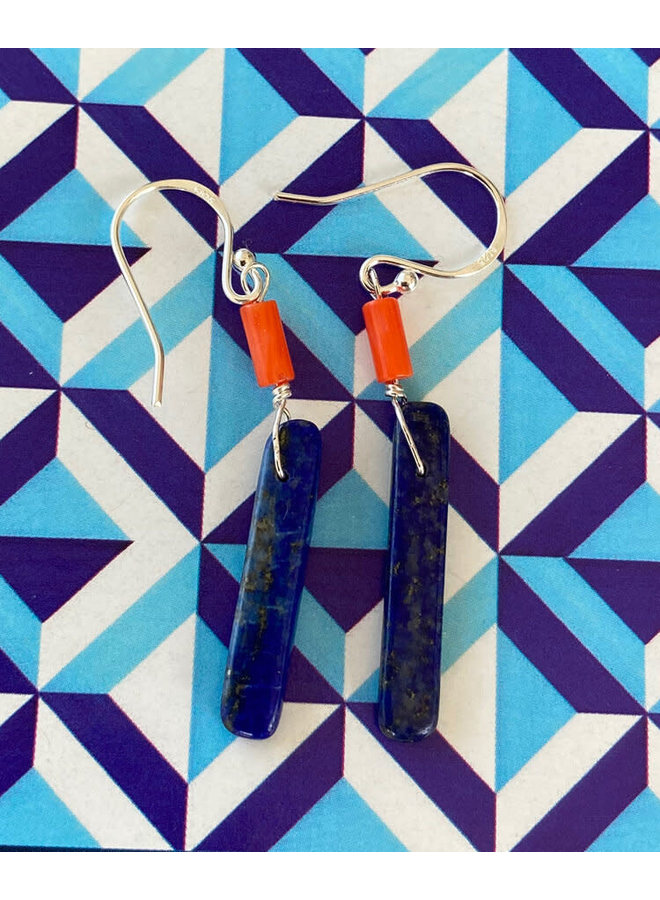 Lapis and Coral  Earrings  130