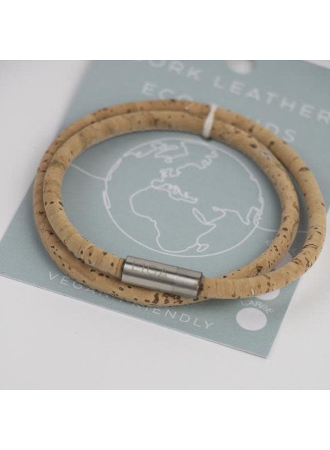 Eco cork double magnetic wristband natural medium 17