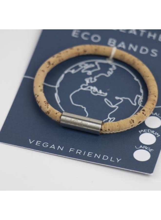 Bracelet Eco liège simple aimanté argent & naturel Large 36