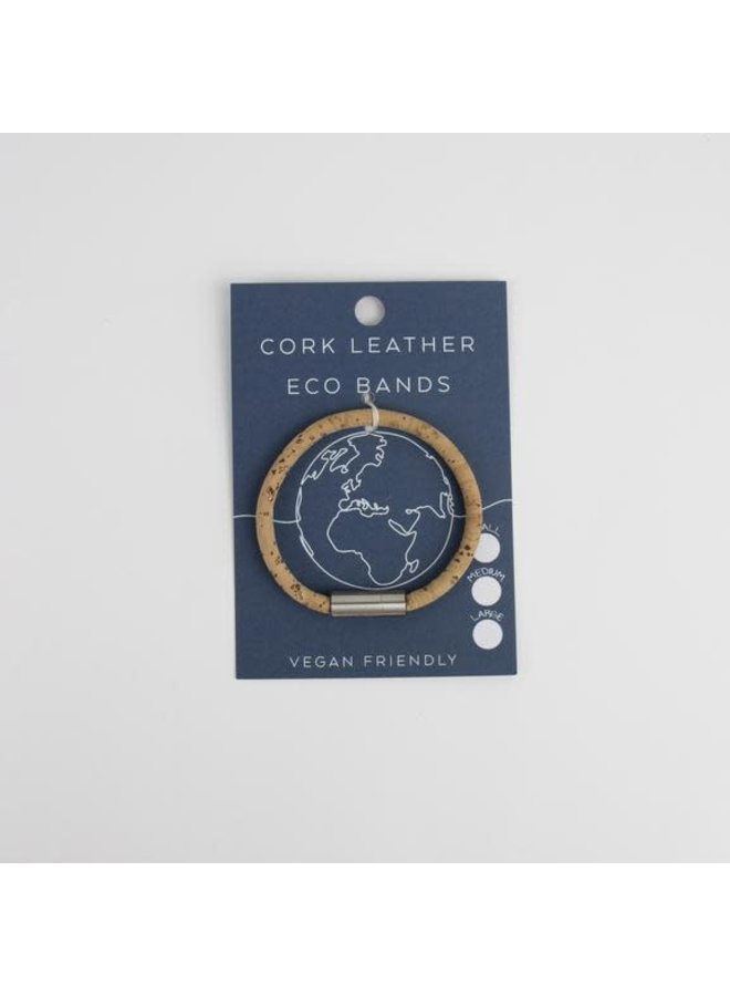 Eco cork single magnetic silver & natural wristband  Large 36