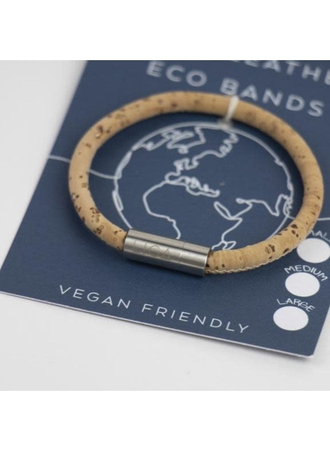 Eco cork single magnetic silver & natural wristband  Medium 35