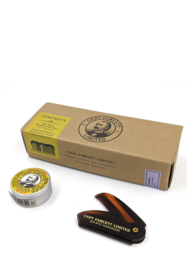 Moustache Wax & Comb Big Peat Whiskey Kit 04