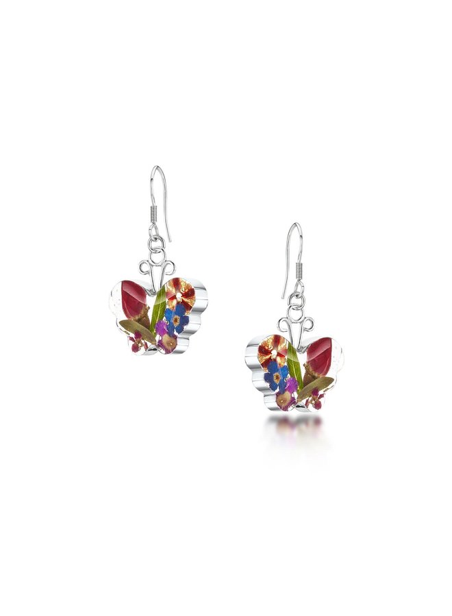 Butterfly mixed flower and silver  earrings 146