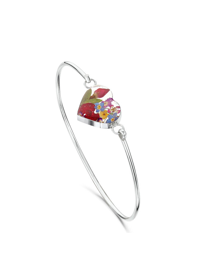 Heart Mixed Real Flower  Bangle silver 135