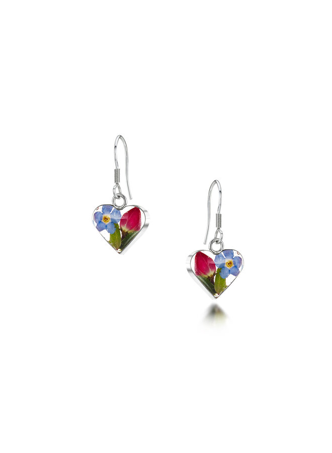 Heart small mixed real flower drop earrings 140