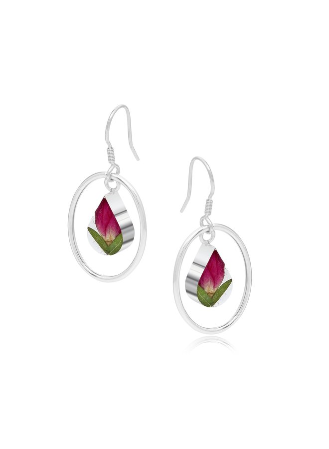 Rose Bud Teardrop and silver oval hoop earrings 143