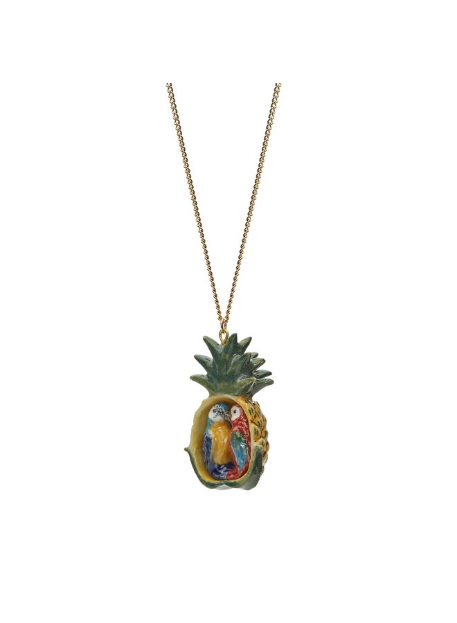 Parrots in a Pineapple  necklace hand painted 104