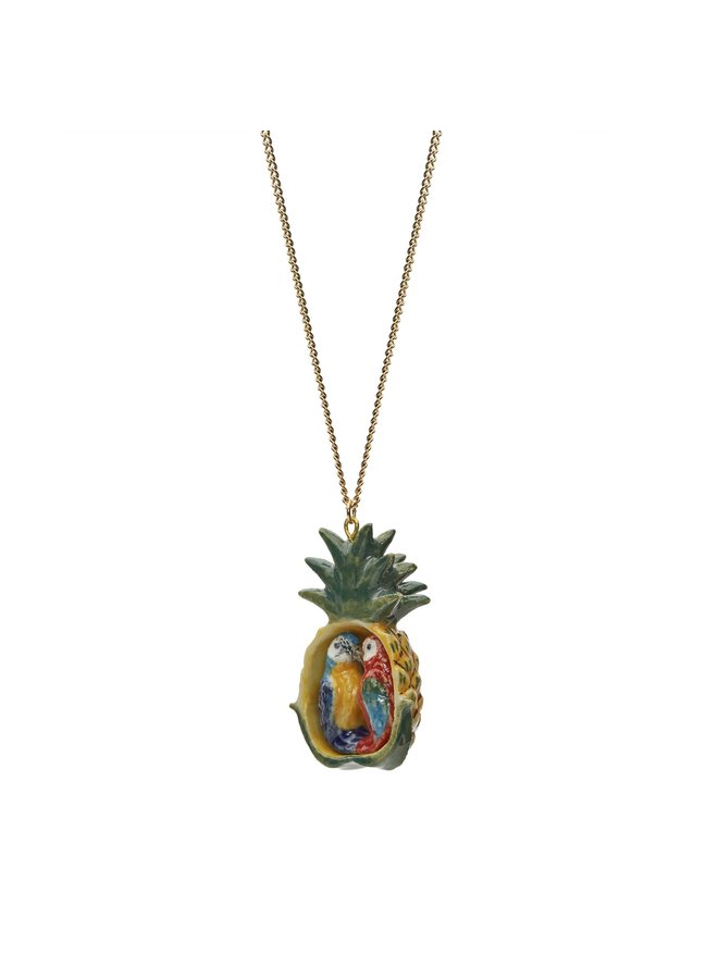 Perroquets dans un collier d'ananas peint à la main 104