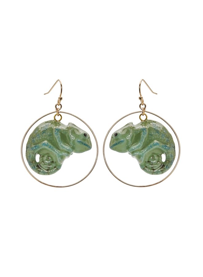 Green Cameleon Round hook earrings 115