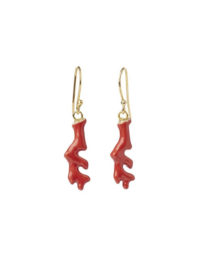 Boucles d'oreilles crochets corail rouge 116