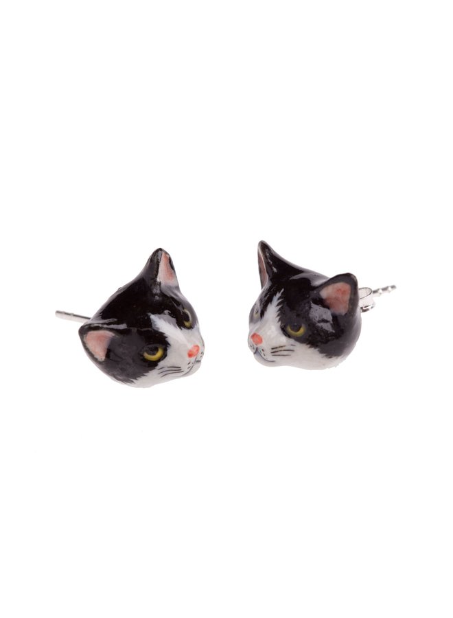 Black and White Cat Stud porcelain earrings 117