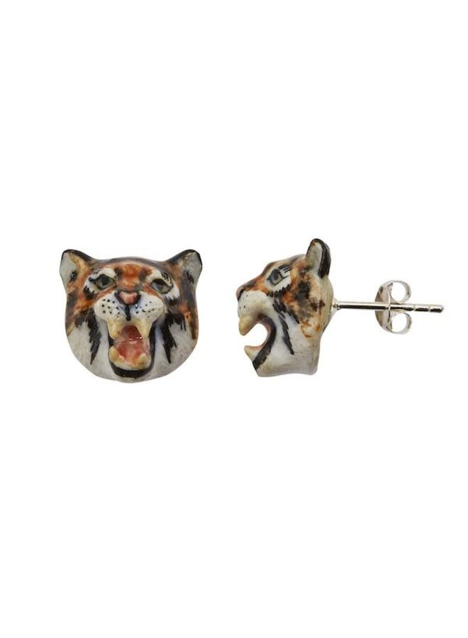 Brüllender Tiger Ohrstecker aus Porzellan 118