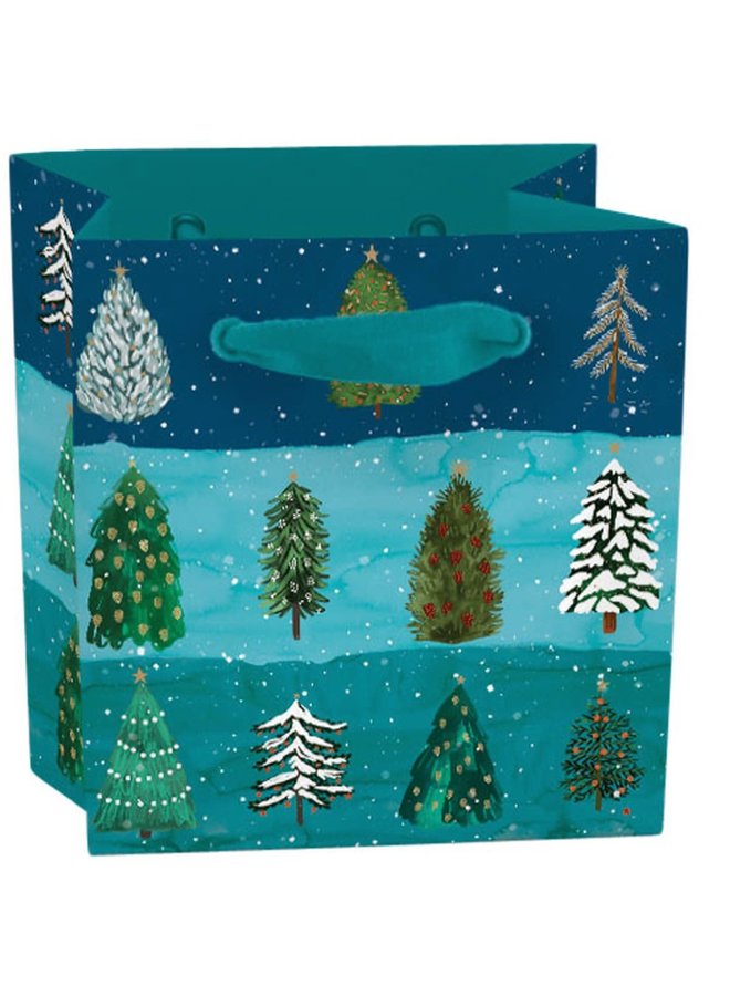 Festive Conifer Tree Mini Gift Bag with Ribbon and Gift Tag