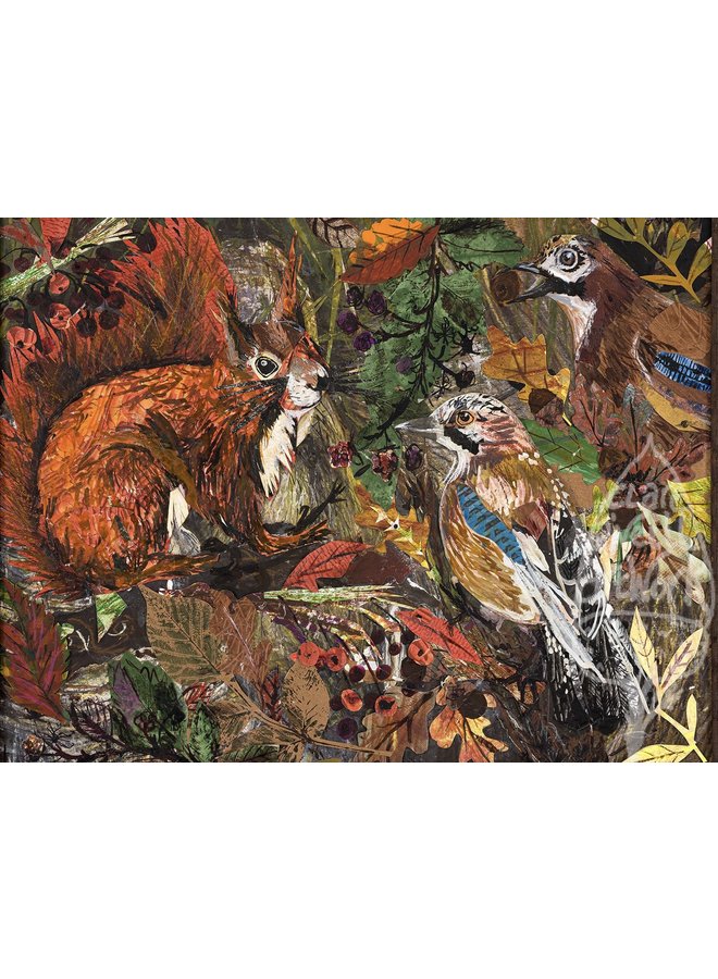 Herbsteichhörnchen mit Jays Große Künstlerkarte 03
