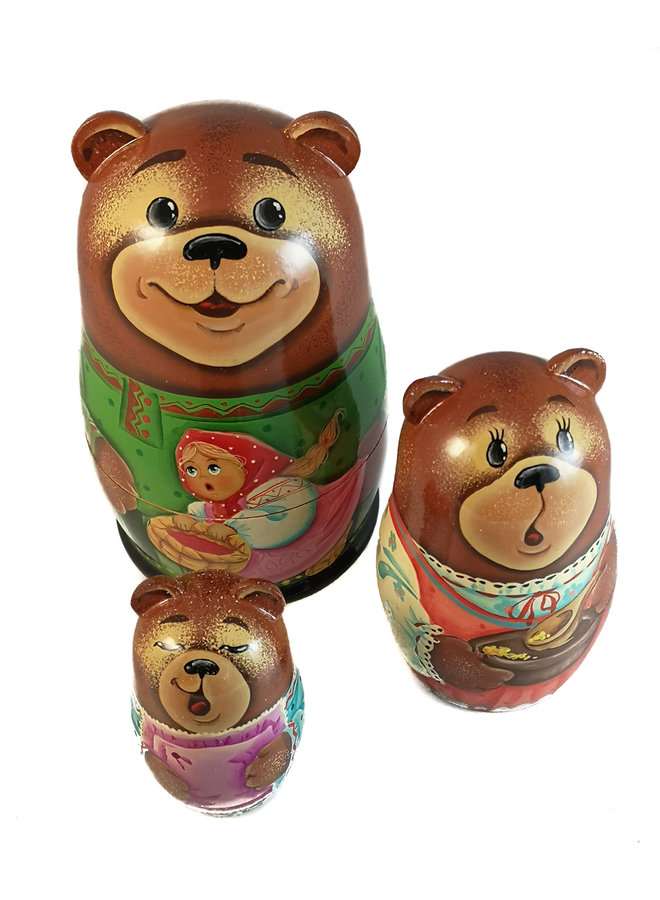 Tres osos Matryoshka tradicional de 3 piezas pintada a mano 146