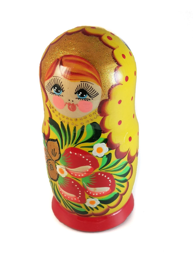 Gul Traditionell 5 -delars Handmålad Matryoshka Large142