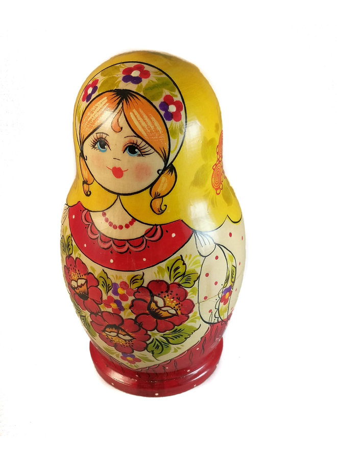 Gul traditionell 5 -delars specialhandmålad Matryoshka Large 147