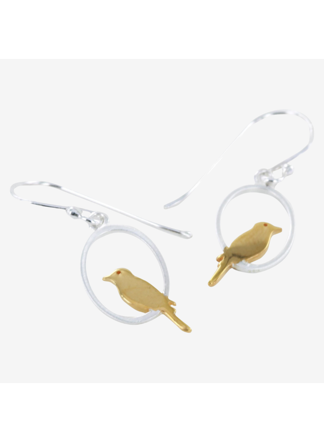 Bird  Perching silver and gold  earrings  89