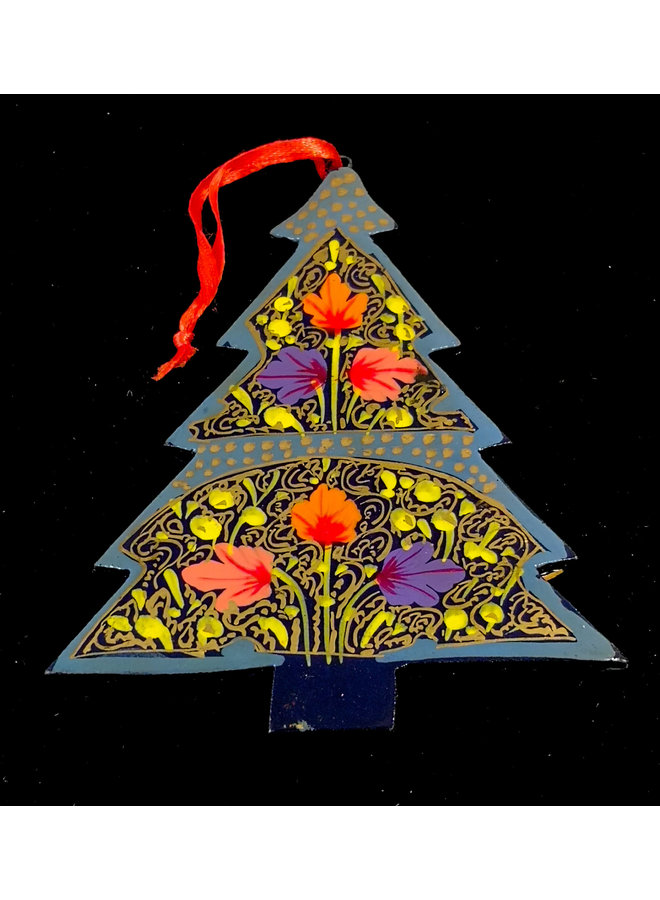 Weihnachtsbaum aus Kiefernholz, handbemalt, blau, mit Blumen 220